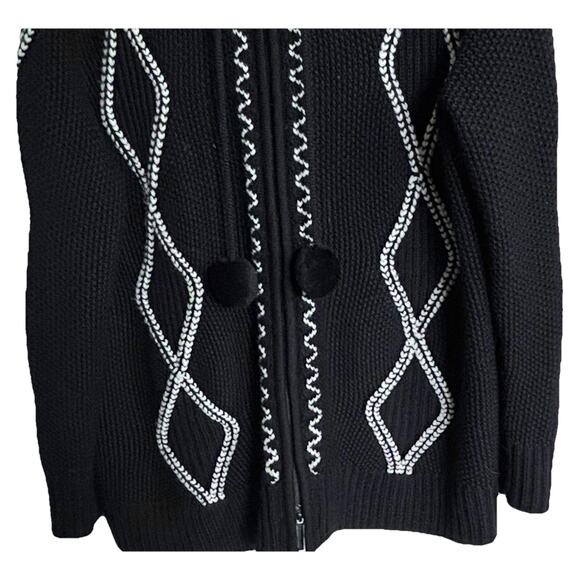 Liz Claiborne 1X Sweater/Jacket Black Chunky Knit Hooded - Picture 3 of 5